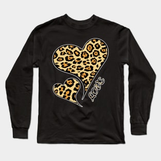 Hearts Leopard Cheetah Print Love Animal Lovers Long Sleeve T-Shirt